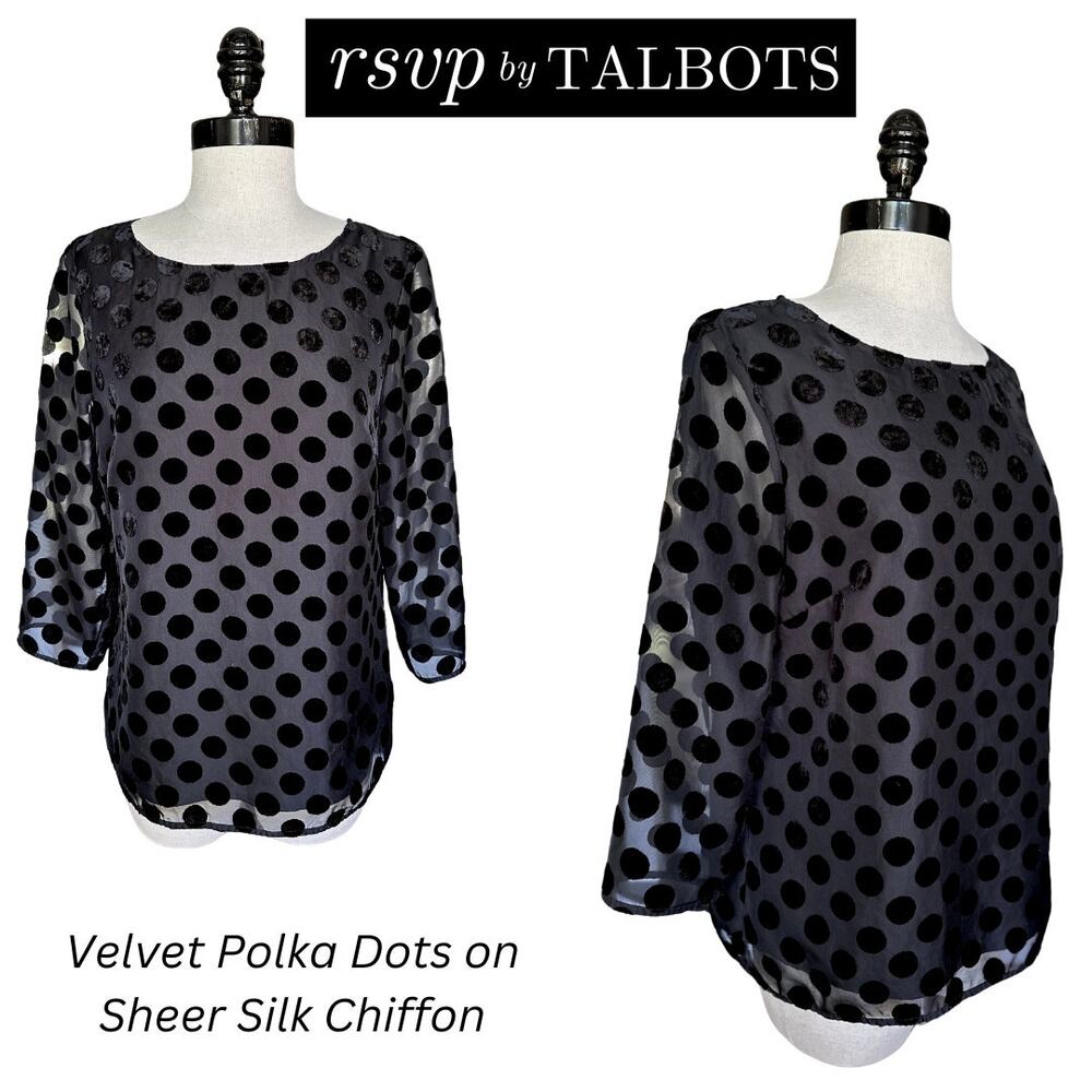 RSVP TALBOTS Velvet PolkaDot Chiffon Blouse SpecialOccasion FestiveHoliday Party